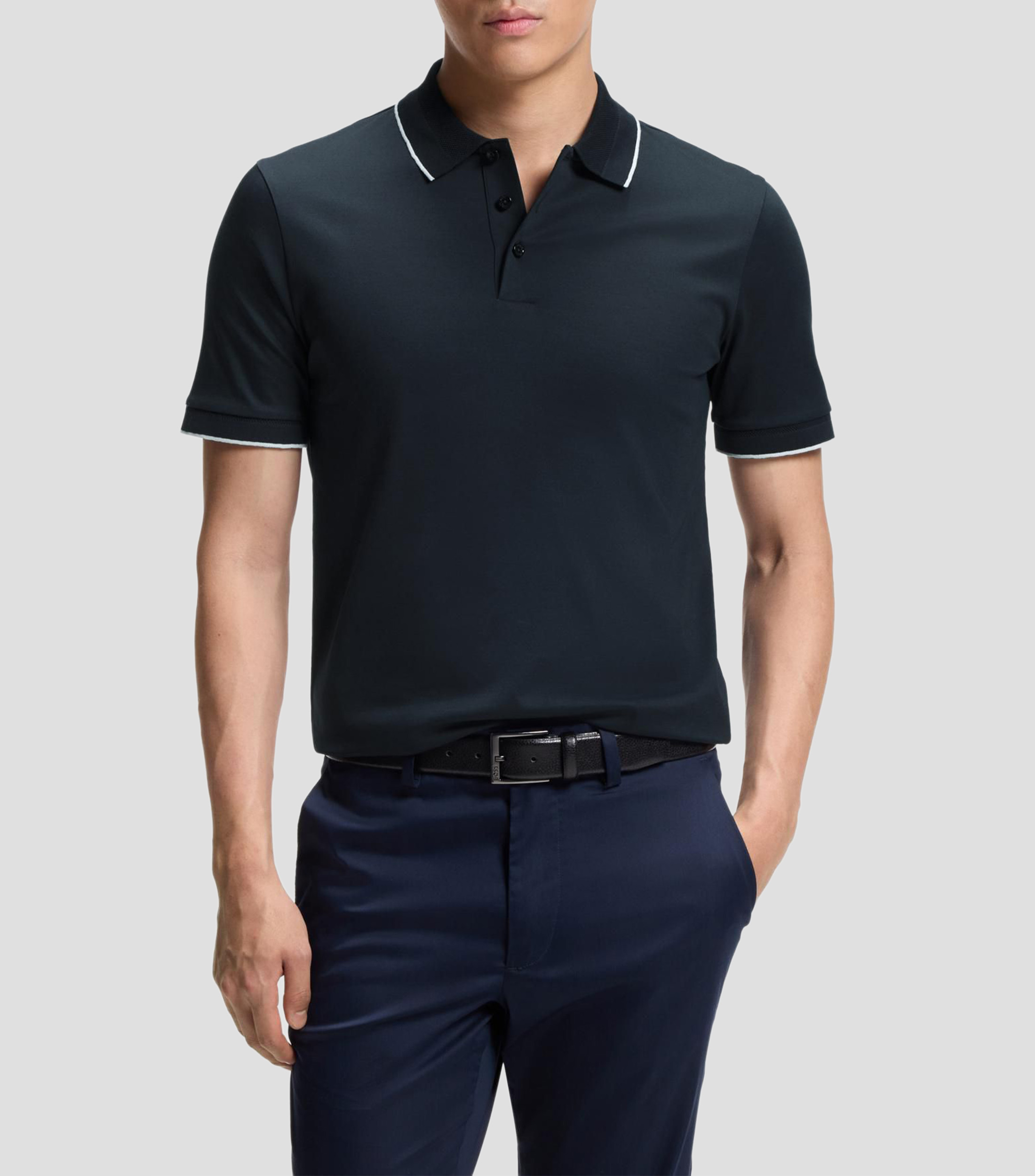 Playera tipo polo slim de algodón mercerizado Hombre